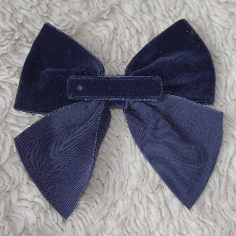 Girls Velvet Navy Blue Hair Bow with Clip